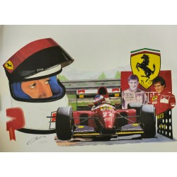 Lithographie Alain Prost / Jean Alesi - Ferrari par Pierre Chanson