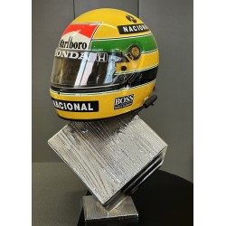 chromed wooden helmet display