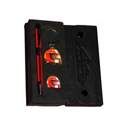 Red Ballpoint Pen with helmet key chain & Pin badge