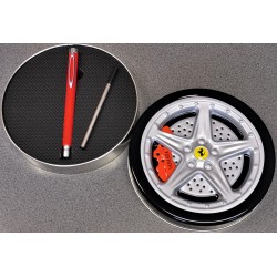 Red Ferrari pen 2 in métal "Wheel" box